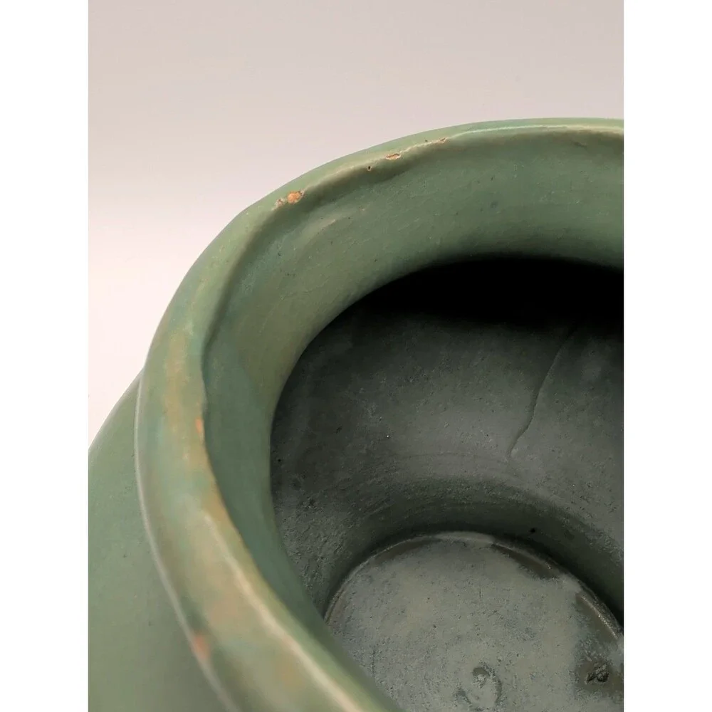 Antique Brush McCoy Art Pottery Bulbous Vase Matte Green Glaze Unmarked